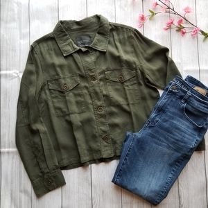 Olive Green Cropped Button Down